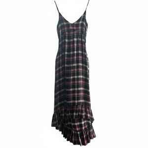 River Island Plaid Ruffle Hem Slip Dress in Black and Pink - Size 6
